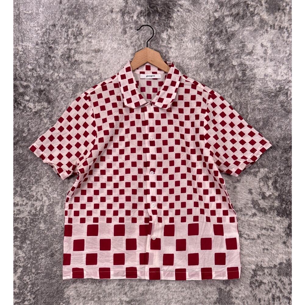 Gimaguas Shirt Medium Mens Geometric Print Short Sleeve Casual Button